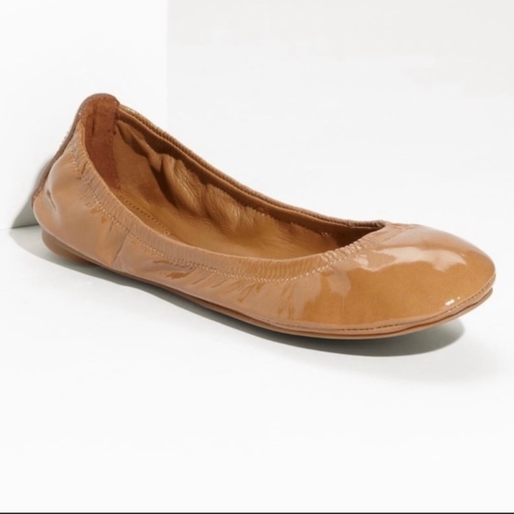 Tory Burch Tan Eddie Ballet Royal Patent Leather Slip On flats 8M